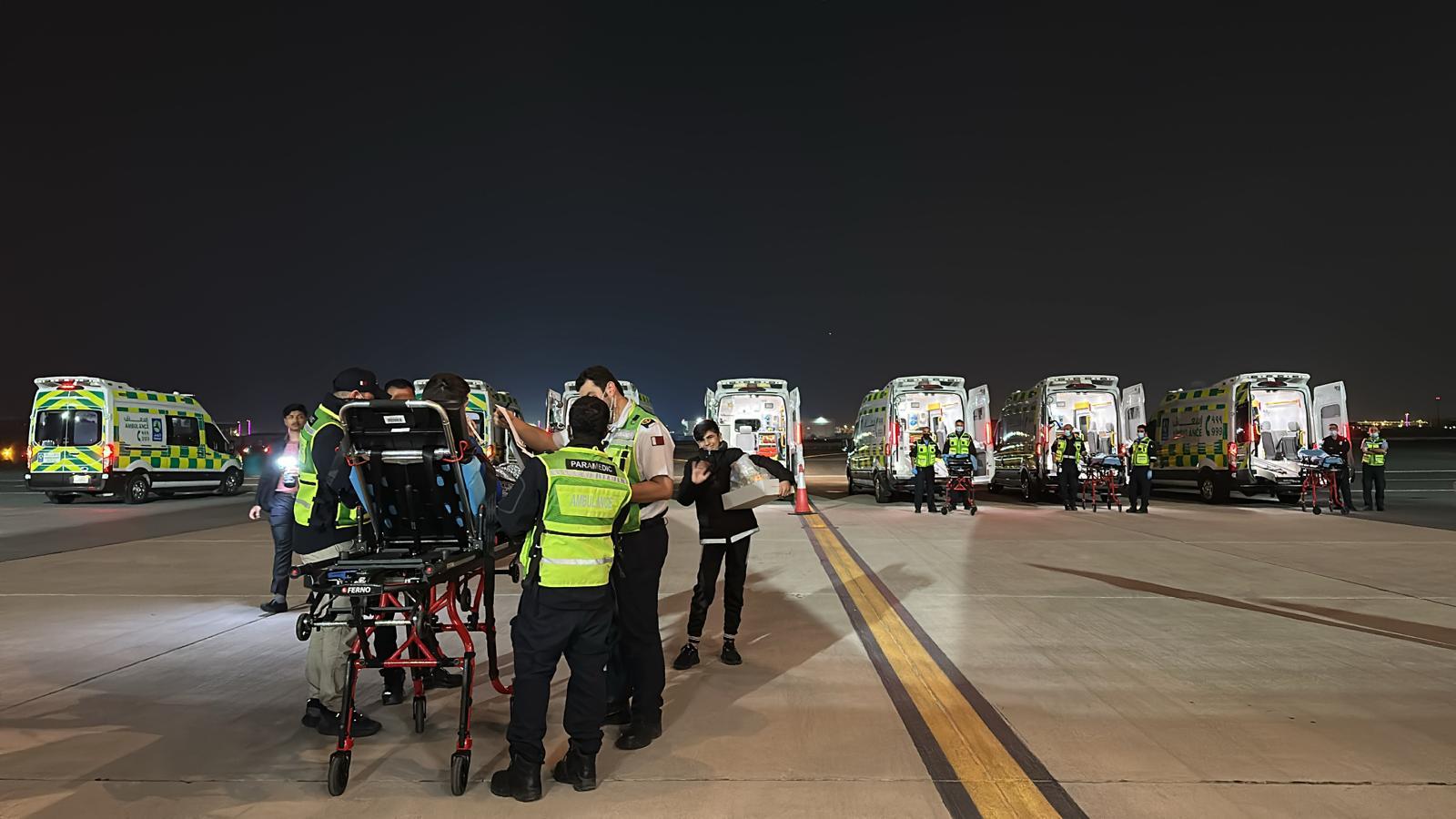وصول الدفعة الخامسة عشرة من الجرحى الفلسطينيين بقطاع غزة للعلاج في الدوحة